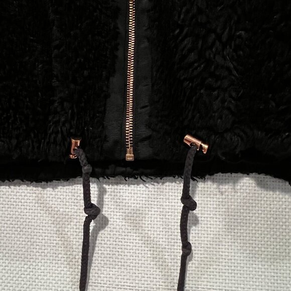 Lucky Brand Women's Hooded Teddy Black Coat Full Zip Faux Sherpa Size Large - Picture 3 of 10